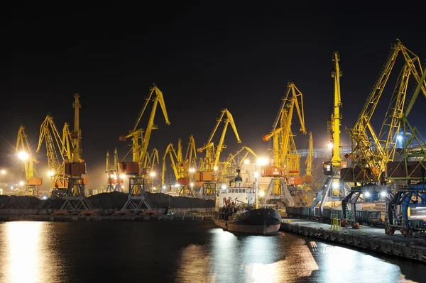 Port and ship at night