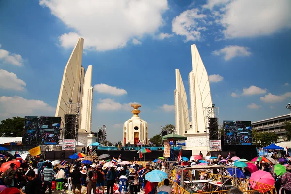 Democracy Monument with Anti-government protesters