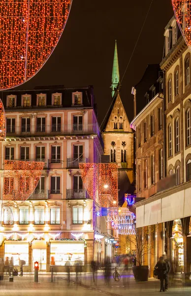 Christmas decorations on streets of Strasbourg. Alsace, France