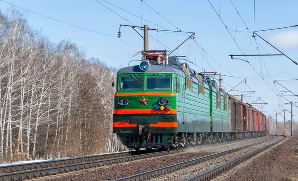 Freight train hauled by electric locomotive