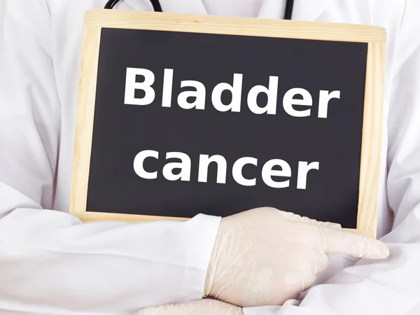 Doctor shows information on blackboard: bladder cancer