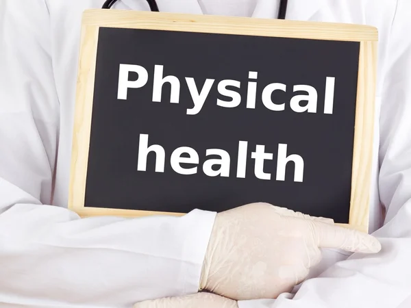 Doctor shows information on blackboard: physical health