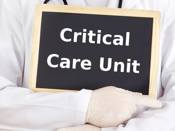 Doctor shows information: critical care unit