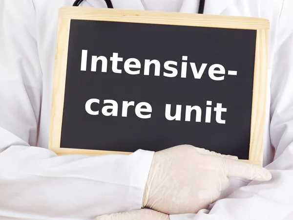 Doctor shows information: intensive-care unit