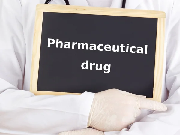 Doctor shows information: pharmaceutical drug