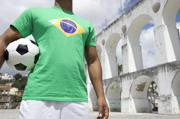 Brazilian Football Player Holding Soccer Ball Rio Lapa Arches
