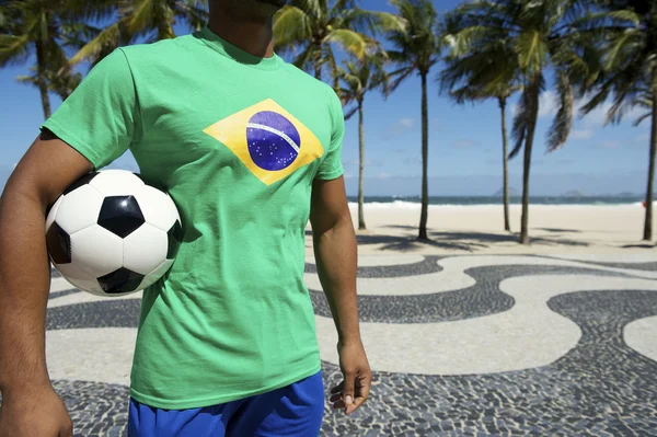 Brazilian Soccer Player in Brazil Flag Shirt Holding Football Rio