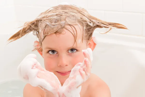 Girl in Bath with Funny Hair