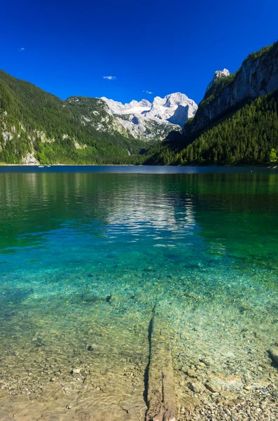 Beautiful alpine lake with crystal clear green water