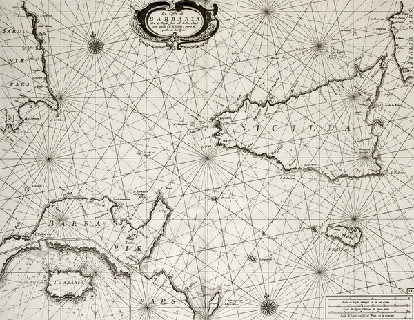 Old maritime map of North Africa coast and South Mediterranean