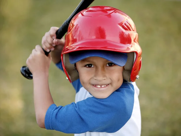 Portrait of Boy with Baseball Bat and Red Helmet — Stock Photo #12171210