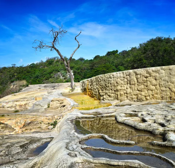 Surreal landscape view of the stages of mineral springs Hierve E