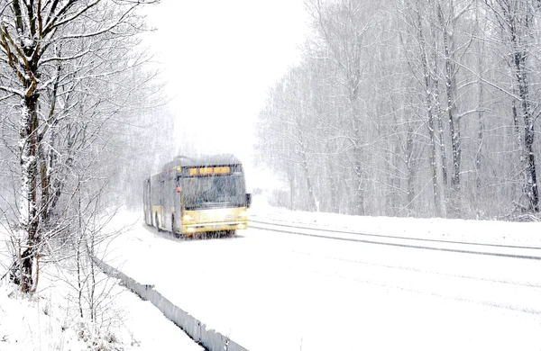 Bus on winter road