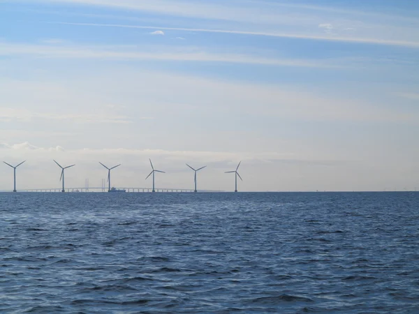 Wind turbines power generator farm in sea