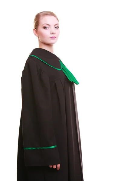 Young female lawyer attorney wearing classic polish black green gown