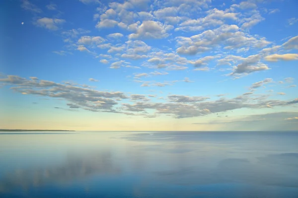Lake Michigan, Moon, and Clouds