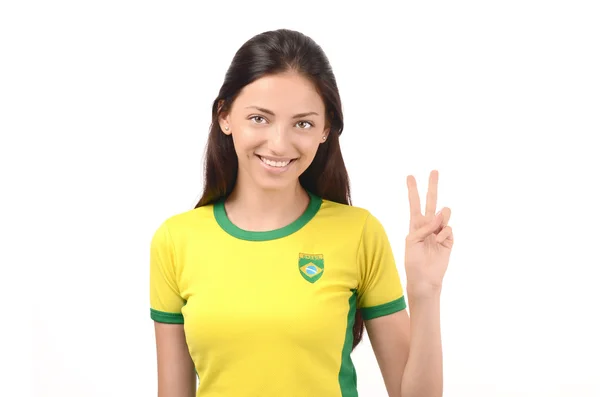 Girl signing victory for Brazil.