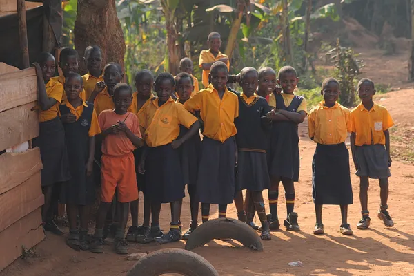 African children living in a poor village near Kampala