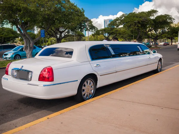 HONOLULU, HAWAII - FEB 2: White stretch limousine sevice for wedding couple