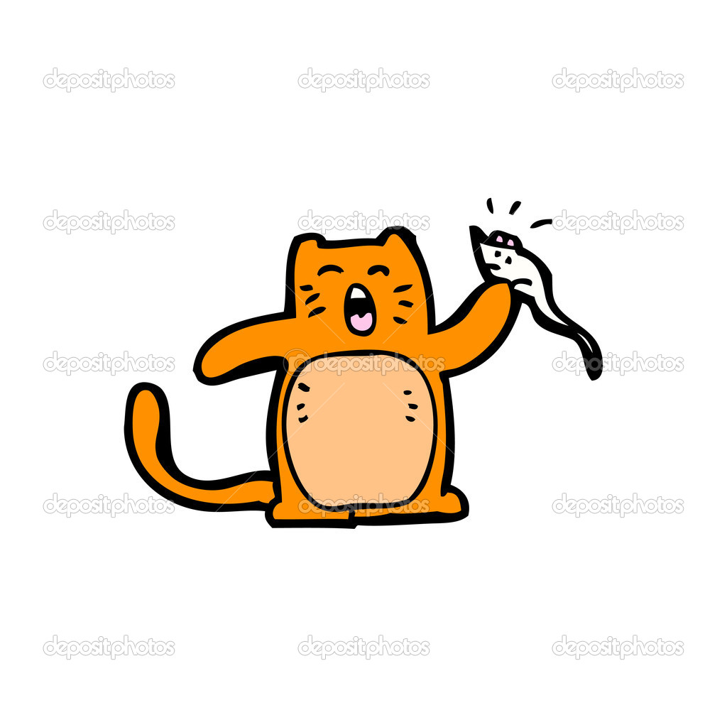 Gato de desenho animado comendo rato — Vetor de Stock © lineartestpilot