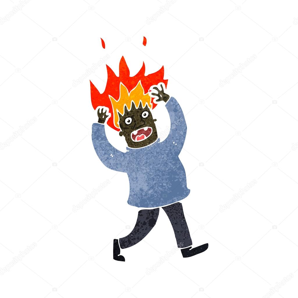 Retro cartoon man with hair on fire — Stock Vector © lineartestpilot