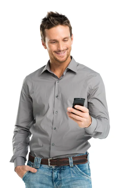 Portrait Of Happy Man Using Mobile