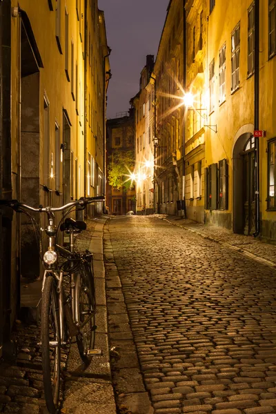 Empty street in Stockholm Old town at night.
