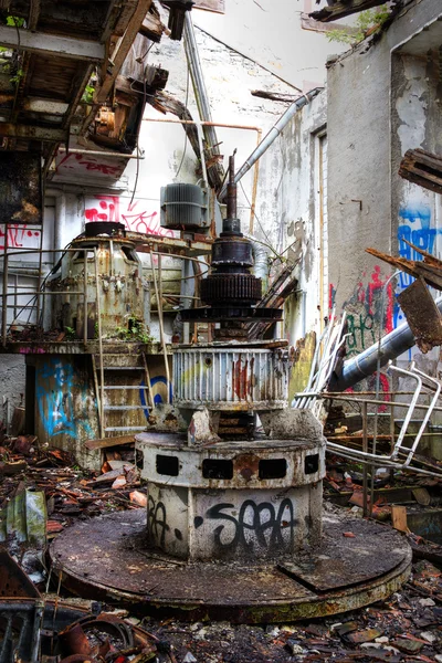 Abandoned factory with demolished turbines