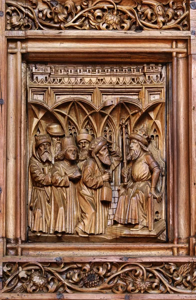 Wood carving of bible story
