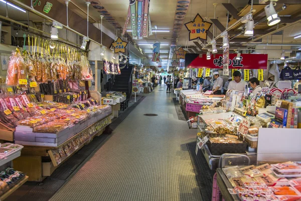 HAKODATE, JAPAN - JULY 20 Japanese merchant sell dried seafood i