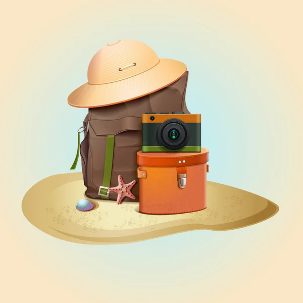 Vintage suitcase and camera - vector illustration