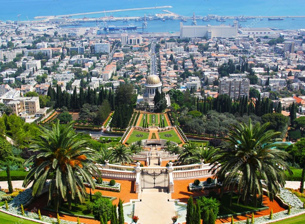Gärten der Bahai in Haifa, Israel, einen Überblick über Haifa Berg