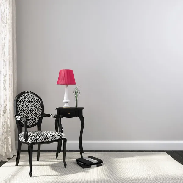Black classic chair and nightstand