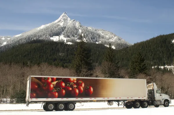 Truck Transports Foods Goods Over Road Through North Cascades Washington