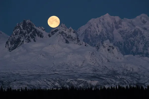 Full Moonrise over Mount McKinley Denali Range Alaska Midnight