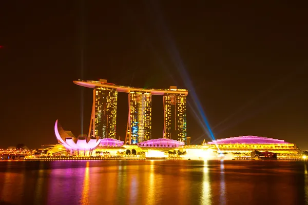 SINGAPORE - APRIL 15: Marina Bay Sands Hotel in night on April 15, 2012 on Singapore. This hotel is billed as the world\'s most expensive