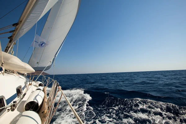 SARONIC GULF, GREECE - SEPTEMBER 23: Sailors participate in sailing regatta 