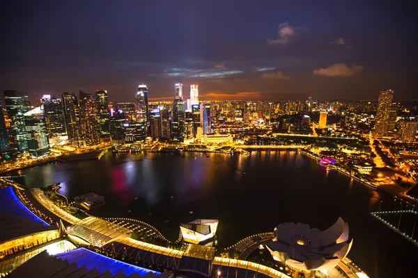 A view of city from roof Marina Bay Hotel in night on Singapore