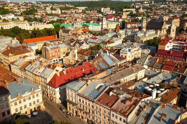 Ukraine. Lviv bird\'s-eye view of from of the City Hall.