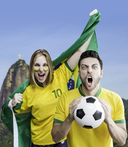 Brazilian fan celebrates on Rio de Janeiro, Brazil