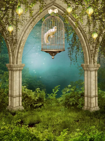 Enchanted garden with a cage