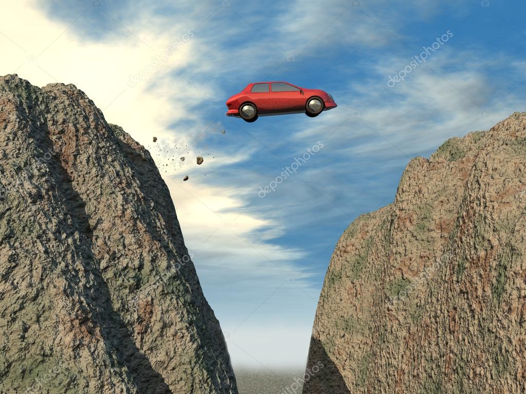 Car jumping over a cliff — Stock Photo © estebande 27059155
