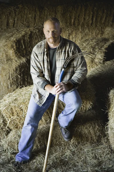 Portrait of male farmer in hay barn