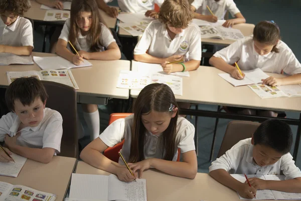 Multi-ethnic elementary students in class