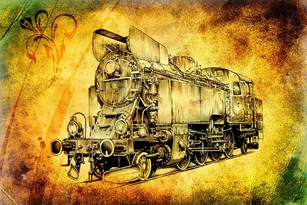 Steam engine art design drawing