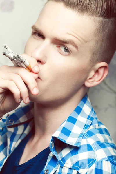 Stop Smoking Concept. Emotive portrait of a young fashionable hi