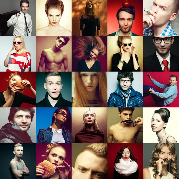 Hipster people concept. Collage (mosaic) of fashionable men, wom