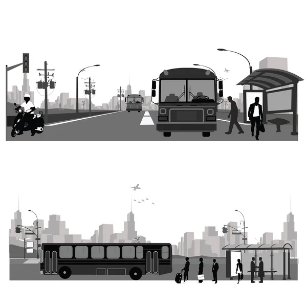Vector Illustration: Bus station.Public transportation