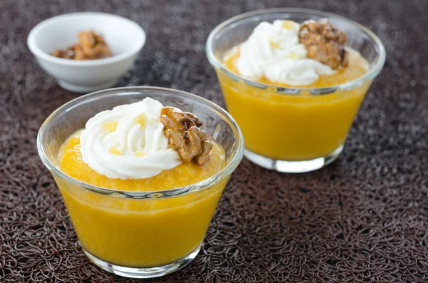 Pudding with pumpkin and mango closeup horizontal