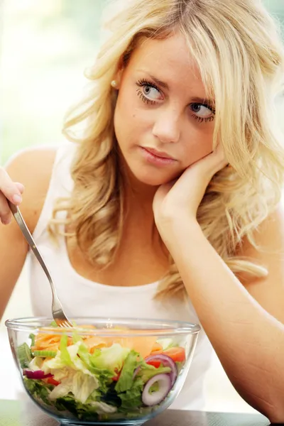 Teenage Girl Eating Smoked Salmon Salad